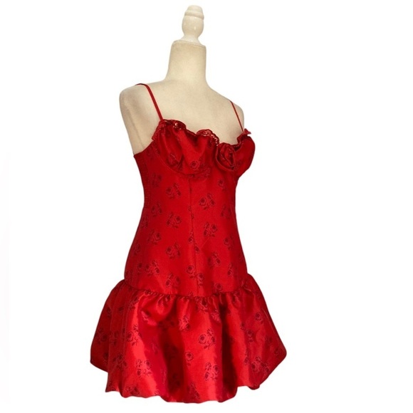 For Love & Lemons Annika Mini Dress NWOT Red Corset Bodice Bubble Hem - Picture 4 of 14